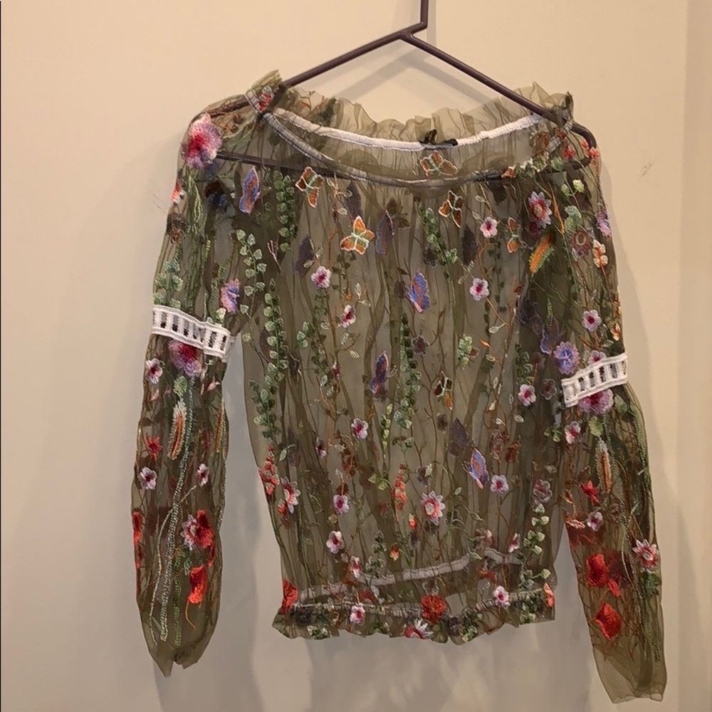 Sheer Floral Mesh Shirt